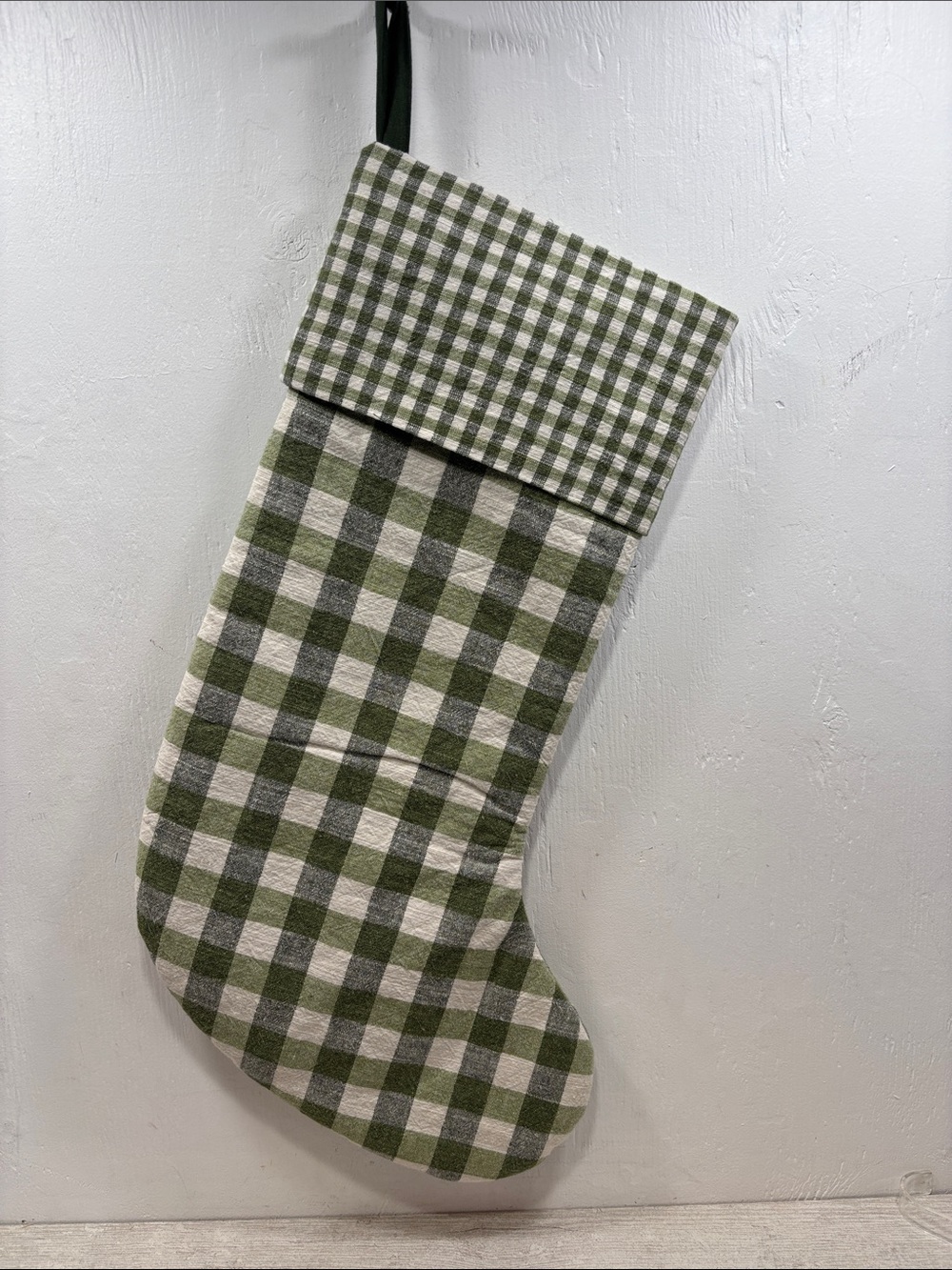 Studio McGee Plaid Woven Green Cream Buffalo Check Farmhouse Christmas Stocking